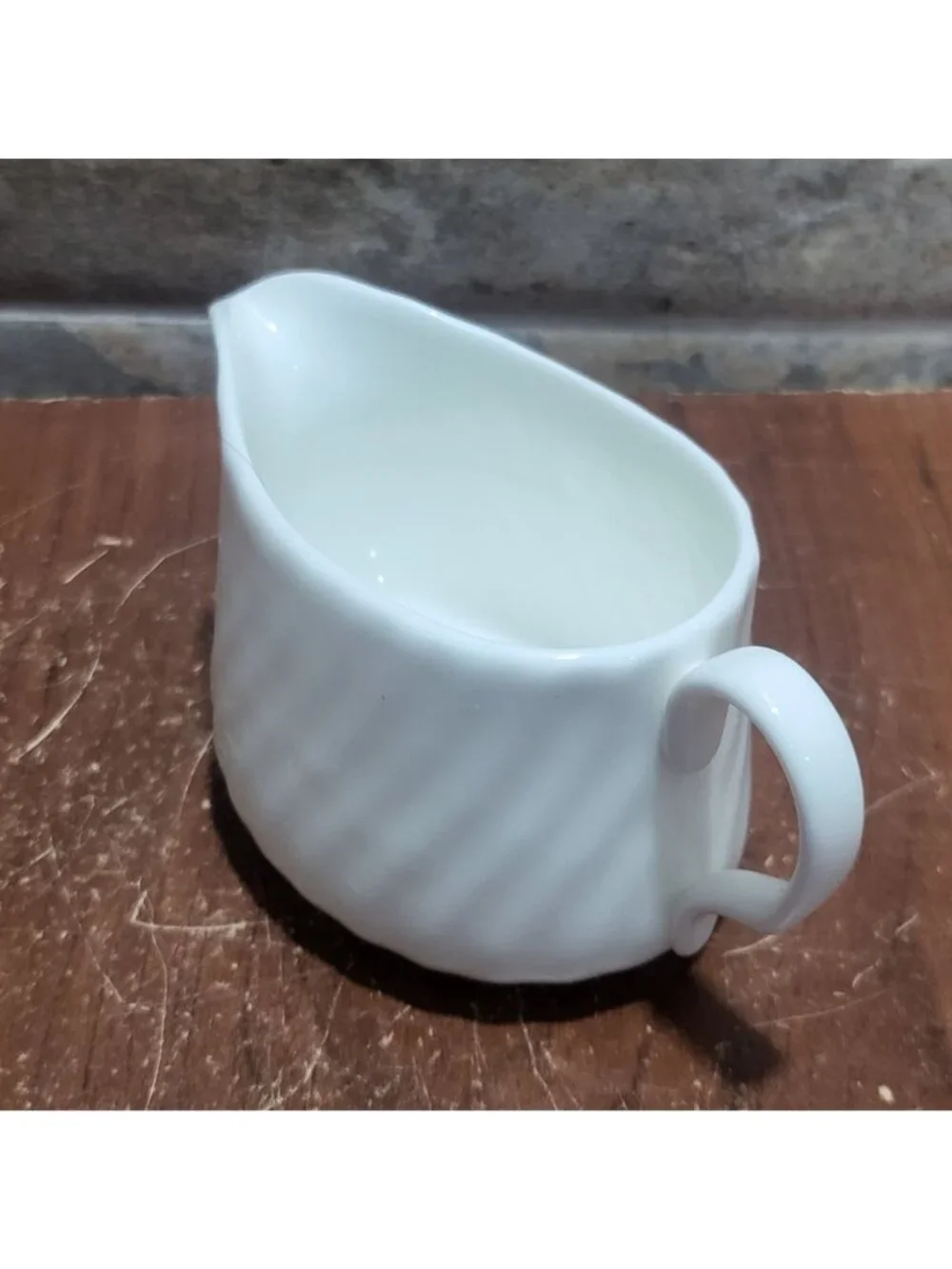 Vintage White Fife Mini Creamer Syrup Pitcher Distinctive Swirl Pattern